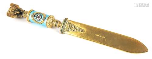 A 20TH CENTURY RUSSIAN SILVER GILT AND ENAMEL LETTER OPENER