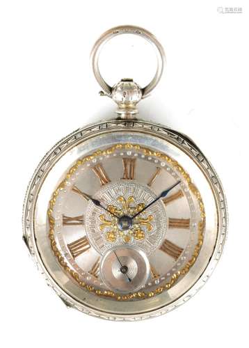 A LATE 19TH CENTURY OPEN-FACED SILVER ENGRAVED POCKETWATCH