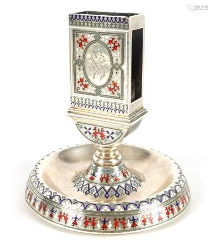 AN LATE 19TH CENTURY RUSSIAN SILVER AND COLOURED ENAMEL INLA...