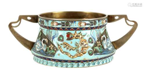 A LATE 19TH CENTURY RUSSIAN SILVER AND CHAMPLEVE ENAMEL TWO ...
