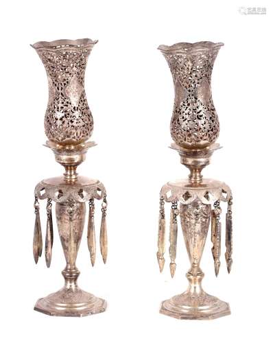 A PAIR OF 19TH CENTURY PERSIAN SILVER LUSTRES