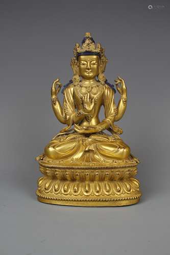 Ancient Chinese bronze gilt Buddha statue