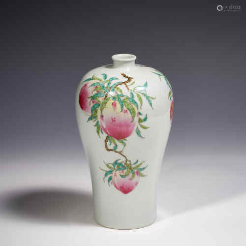 Powder enamel plum vase with peach pattern