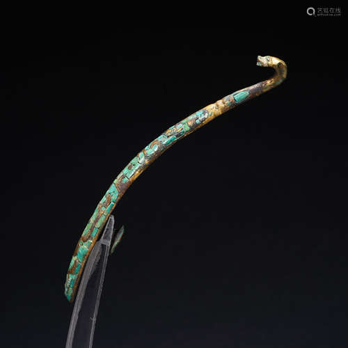 Ancient Chinese gold inlaid with pine hook