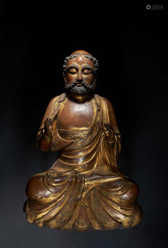Ancient Chinese bronze gilt Dharma