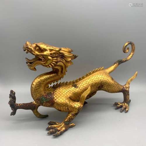 Ancient Chinese bronze gilt dragon