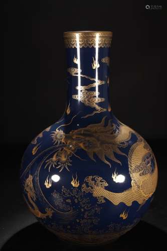 Sacrifice blue glaze gold dragon pattern globe vase