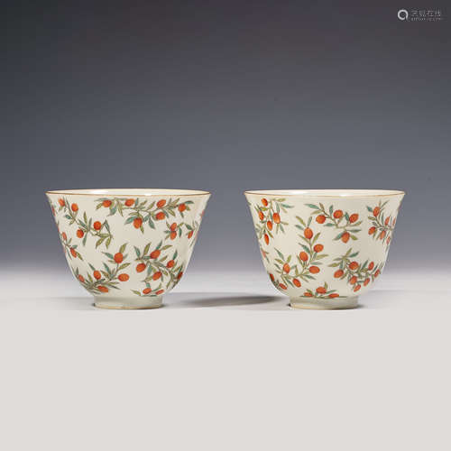 A pair of pastel fruity teacups