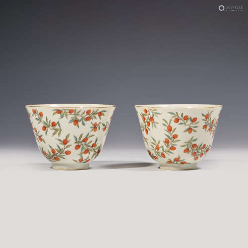 A pair of pastel fruity teacups