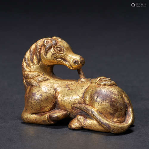 Ancient Chinese bronze gilt horse