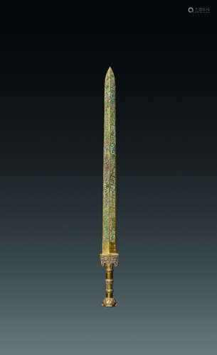 Ancient Chinese silver gilt sword inlaid with pine stone