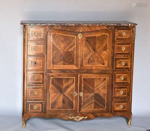 LARGE SECRETAIRE en placage de bois de violette et filets de...