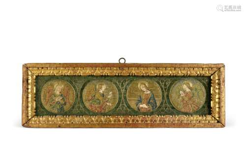 L'Annonciation, panneau composé de quatre médaillons d'orfro...