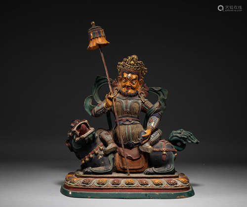 Chinese painted and gilded god of wealth from the Qing Dynas...