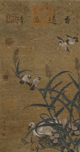 Wang Yuan flowers and birds on silk scroll in song Dynasty