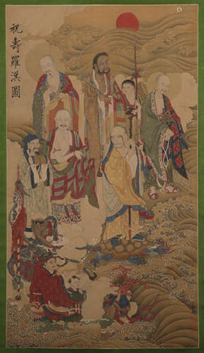 Ming Dynasty Ding Yunpeng birthday luohan silk scroll