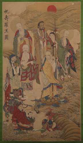 Ming Dynasty Ding Yunpeng birthday luohan silk scroll