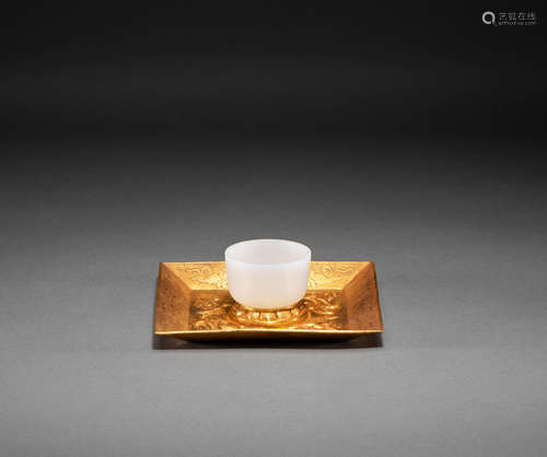 China liao Dynasty Hetian jade gold plated tea cup