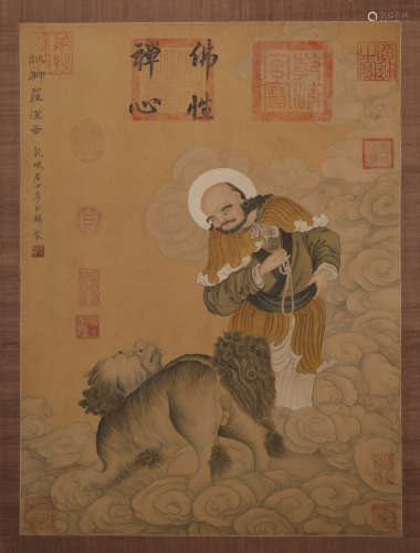 Li Gonglin figure on silk scroll in song Dynasty