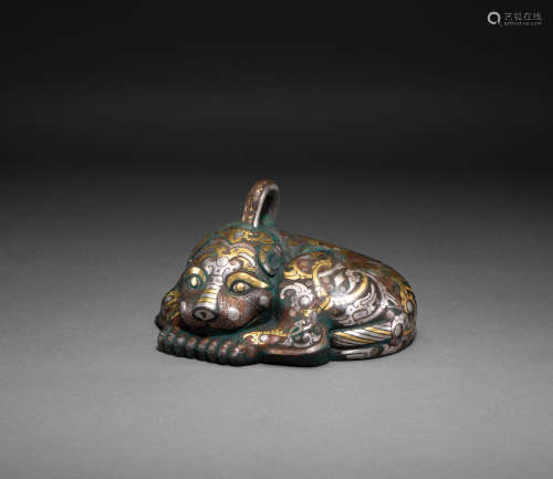 Chinese Han Dynasty inlaid gold and silver beasts