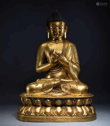 Chinese qing dynasty bronze plated Buddha Sakyamuni