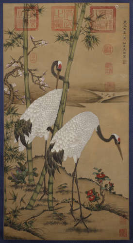 Wang Yuan's double cranes in Yuan Dynasty