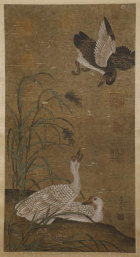 Yuan Dynasty wang Mian luyan picture silk vertical axis