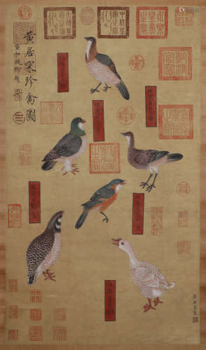 Vertical scroll of Huang Jucai rare birds in Song Dynasty