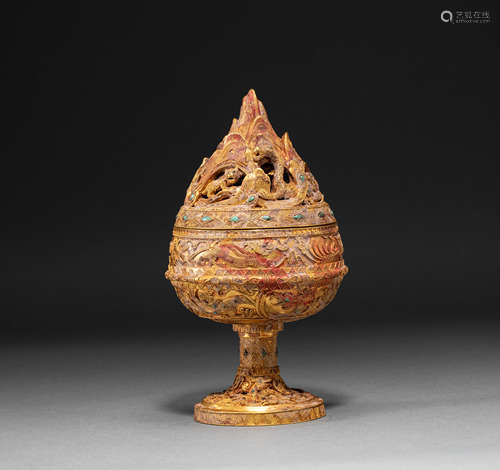 Chinese Han Dynasty pure gold Boshan incense burner