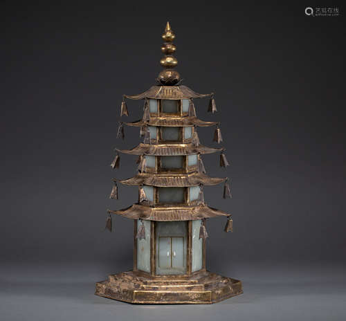 Gold plated Hetian Jade Pagoda of China's Yuan Dynasty