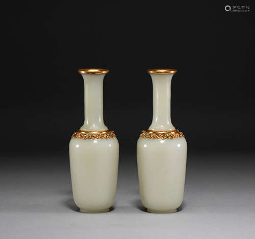 Chinese Liao Dynasty Hetian jade silver plated vase