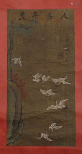 Standing scroll of cranes in song Dynasty by Emperor Huizong