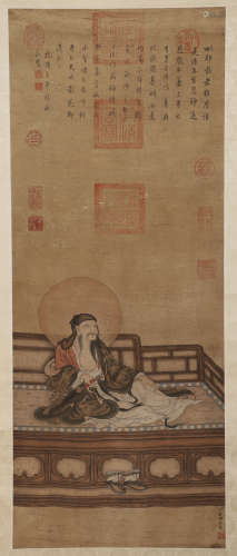 Standing silk scroll by Ding Guanpeng in qing Dynasty