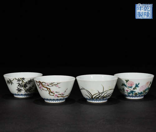 Chinese qing Dynasty Qianlong powder enamel plum, orchid, ba...