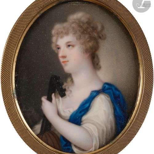 DE HESLING (XIXe siècle)Jeune femme jouant de la mandolineMi...