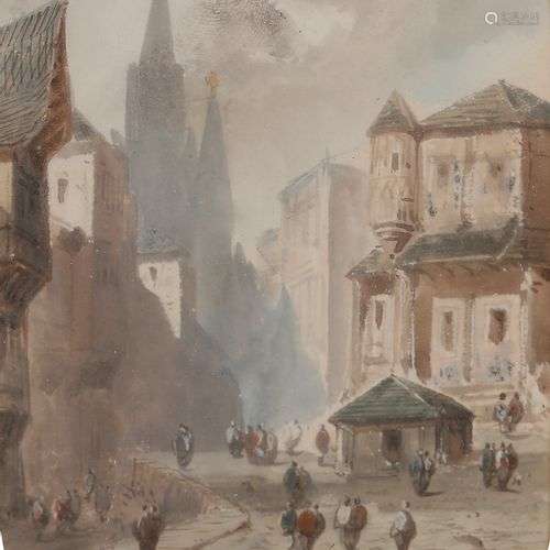 Eugène CICÉRI (1813-1890)Scène de ville animéeGouacheSignée ...
