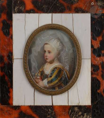 École FRANCAISE du XIXe sièclePortrait de petite fille au bo...