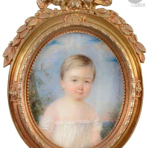 Jenny GIRBAUD (1822-Paris 1894)Portrait de fillette blonde e...