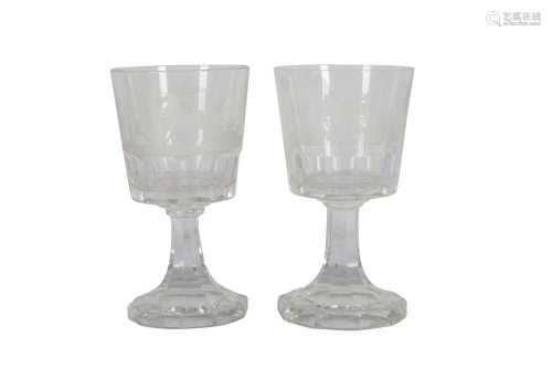 A PAIR OF LARGE CLEAR GLASS GOBLETS, IN THE BOHEMIAN TASTE, ...