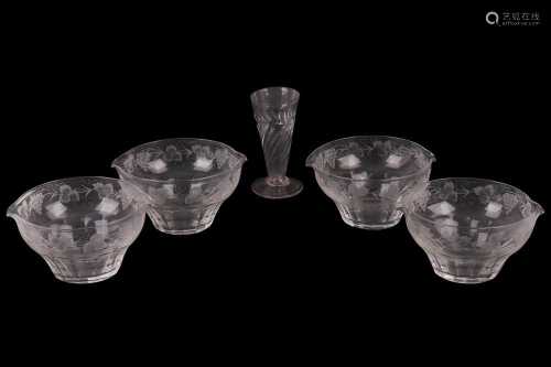 A COLLECTION OF FOUR DOUBLE LIPPED GLASS WINE GLASS COOLERS,...