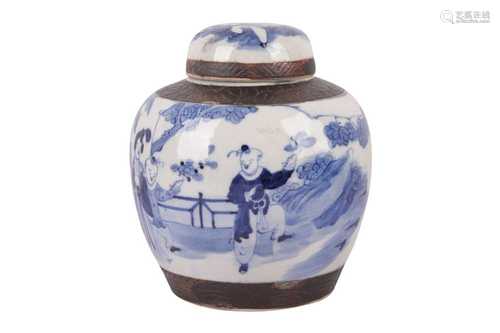 A CHINESE BLUE AND WHITE PORCELAIN GINGER JAR AND COVER, LAT...