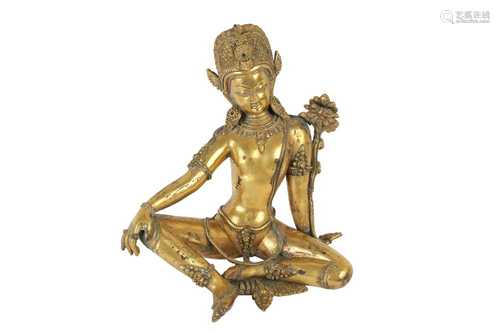 A TIBETAN GILT BRONZE MODEL OF TARA, IN THE 17TH CENTURY STY...