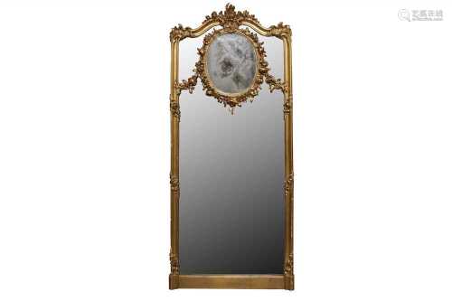 A 19TH CENTURY AND LATER FULL LENGTH GILTWOOD WALL MIRROR