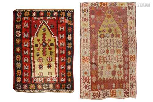 A LOT OF TWO TURKISH PRAYER KILIMS