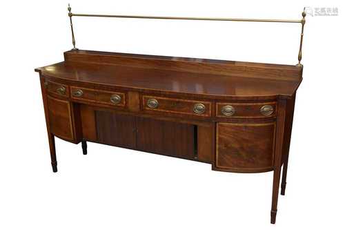 A REGENCY MAHOGANY AND SATINWOOD INLAID BOW FRONT SIDEBOARD