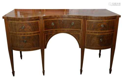 AN EARLY 19TH CENTURY STRUNG MAHOGANY AND CROSSBANDED CONCAV...