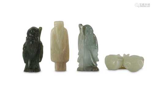 FOUR CHINESE SMALL JADE CARVINGS.