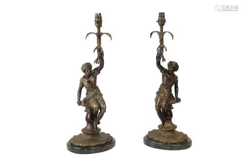 A PAIR OF FIGURAL BRONZE LAMPS, 20TH CENTURY