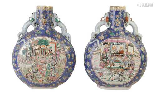 A PAIR OF LARGE CHINESE FAMILLE ROSE MOON VASES, 20TH CENTUR...