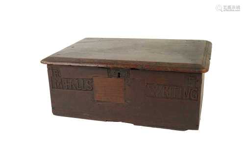 AN OAK WRITING / BIBLE BOX, PROBABLY 19TH CENTURY